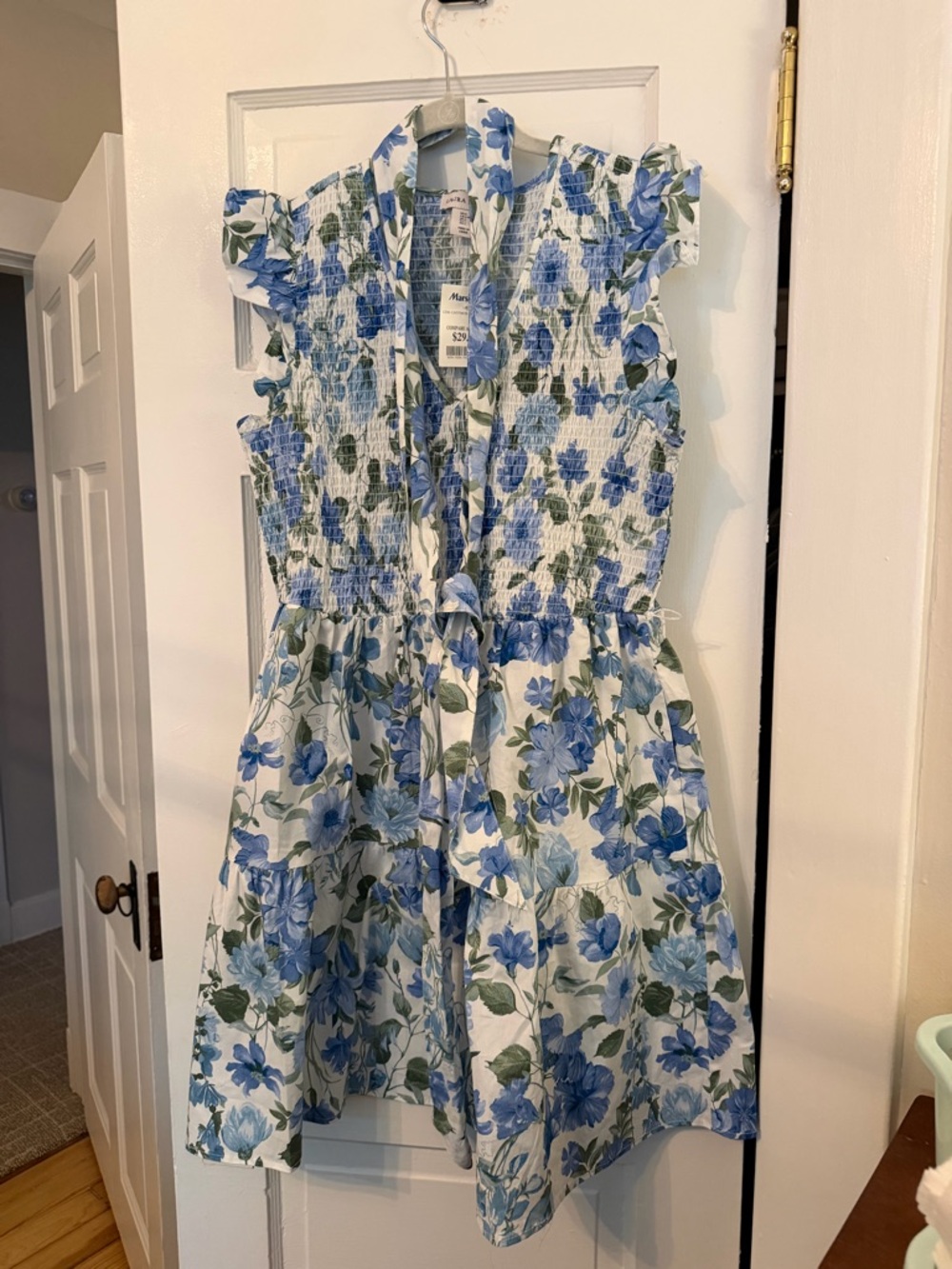 Laura Ashley blue floral smocked mini dress cottagecore NWT size L